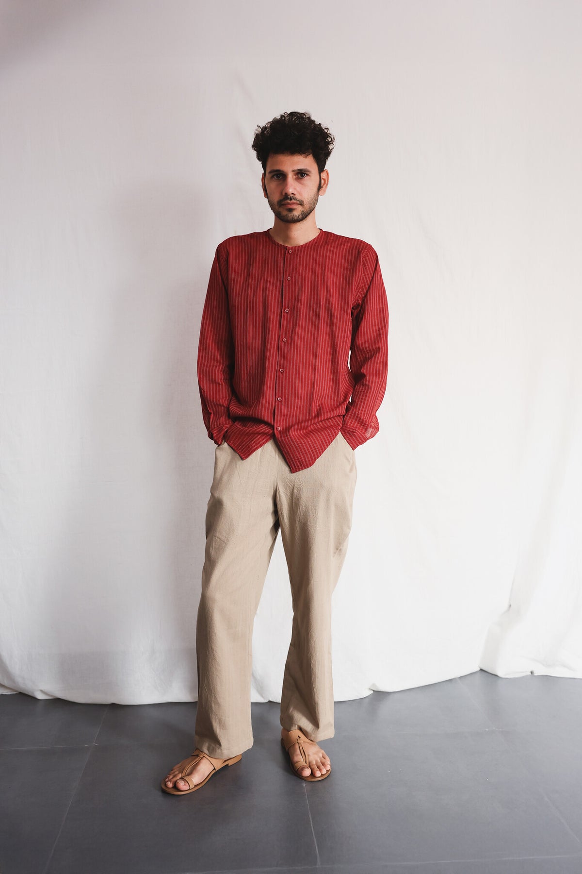 Koi Mens Cotton Shirt with Oat Twill Pants - Handwoven Clothing for Men | with N.