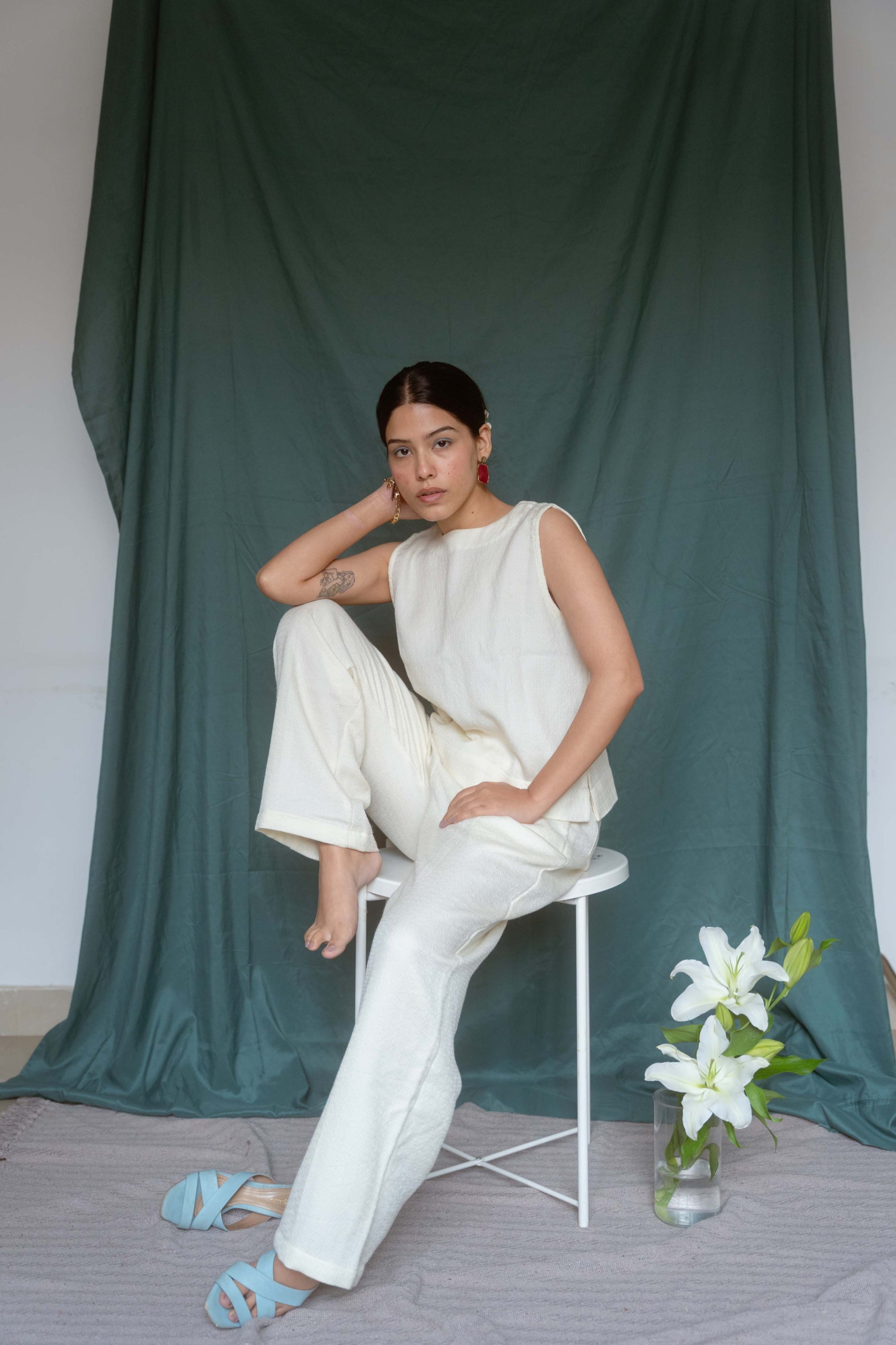 Merino Tank White — Handwoven Merino Tank Top for Women | with N.