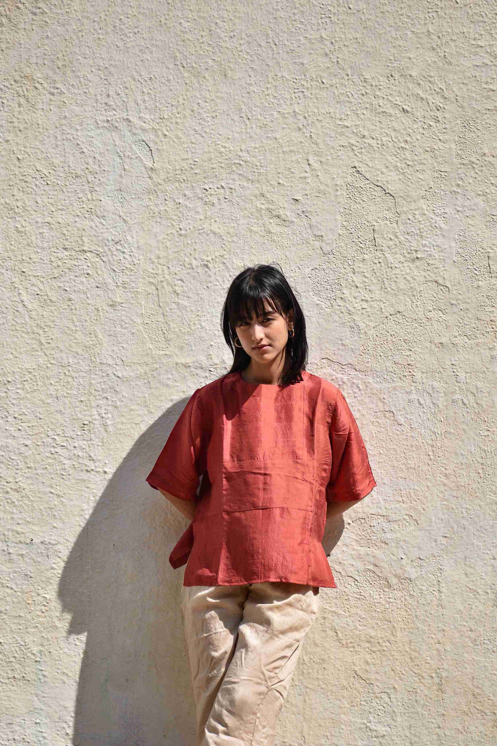 Patch Top Red — Handwoven Top for Women | with N.