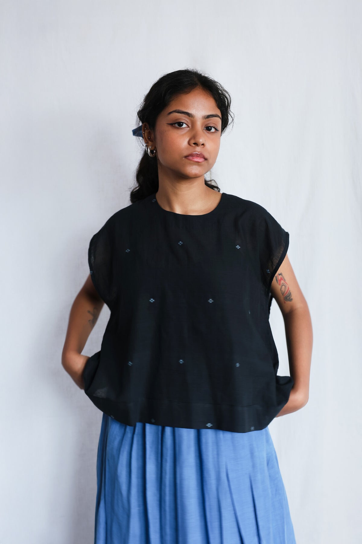 Starlit One-size Top, view 3 - handwoven Jamdani by with N.