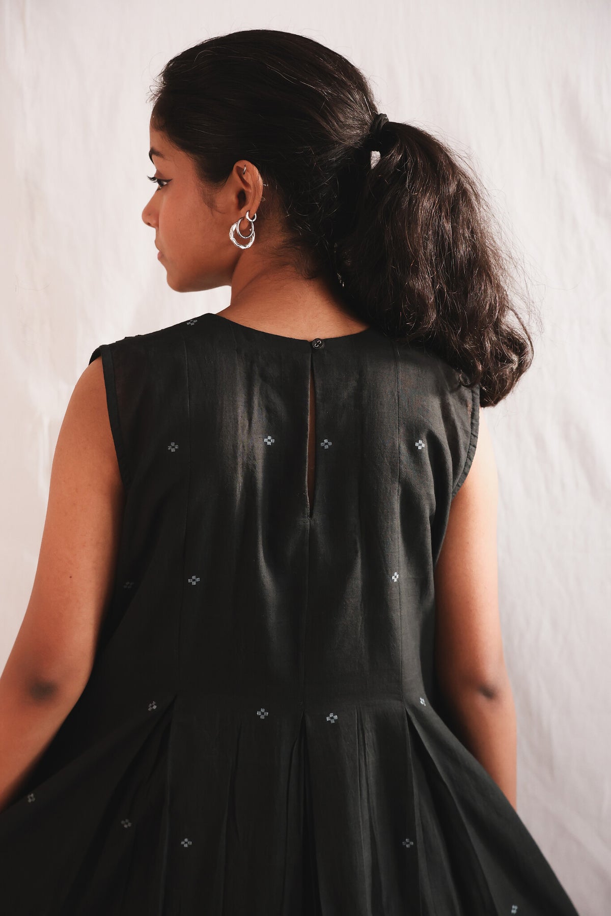 Starlit Pintucks Dress, view 2 - handwoven Jamdani by with N.