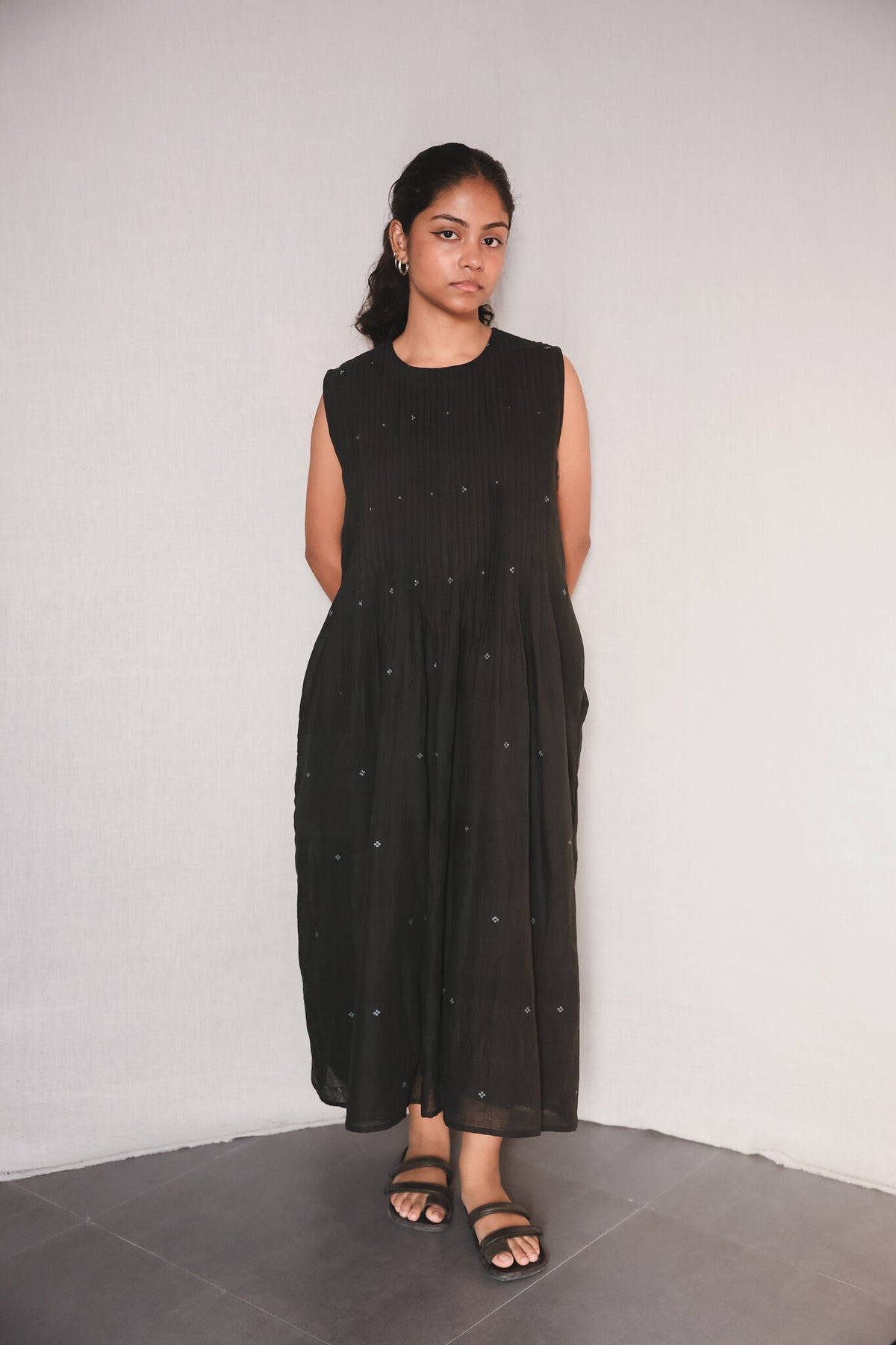 Starlit Pintucks Dress, view 4 - handwoven Jamdani by with N.