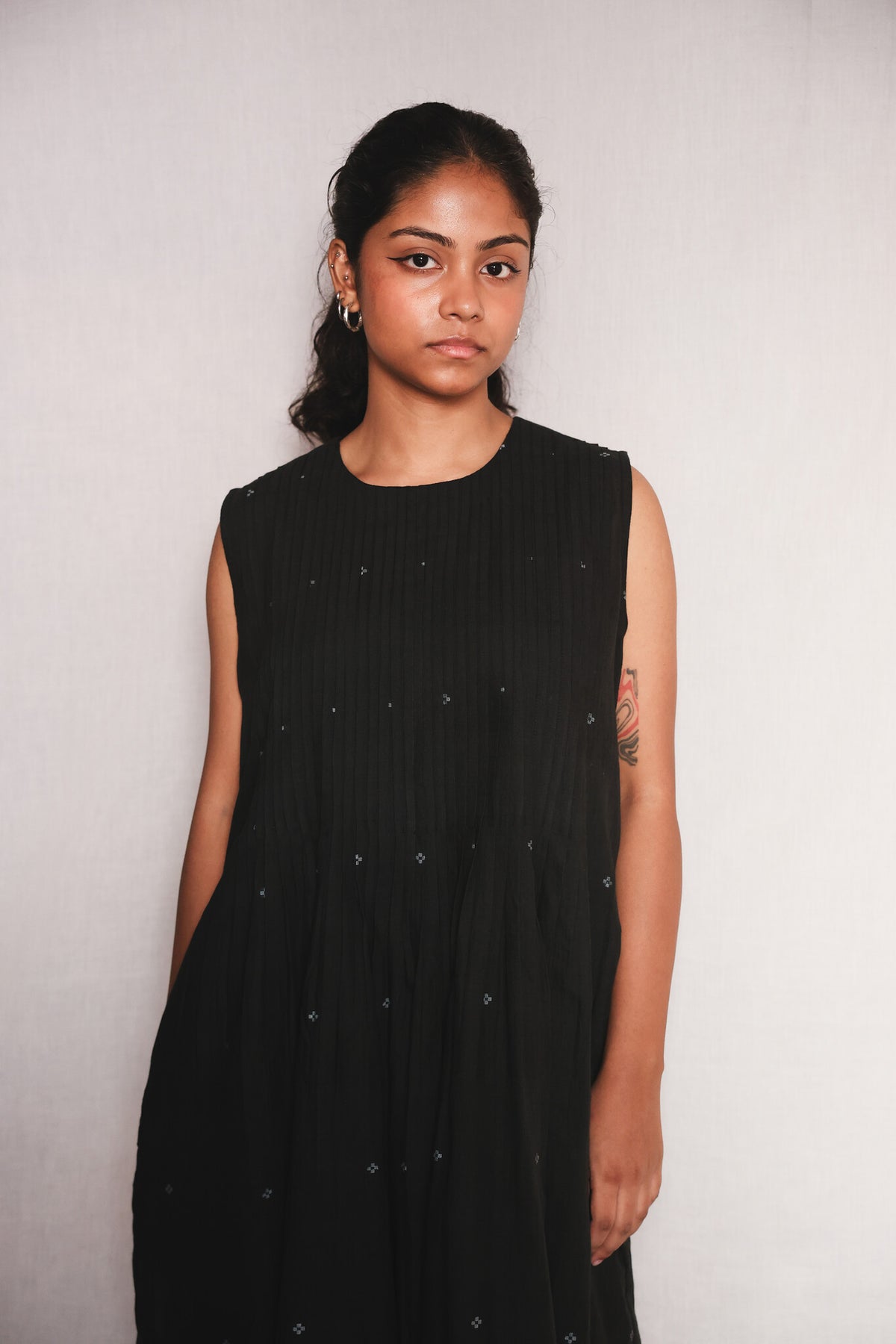 Starlit Pintucks Dress, view 5 - handwoven Jamdani by with N.