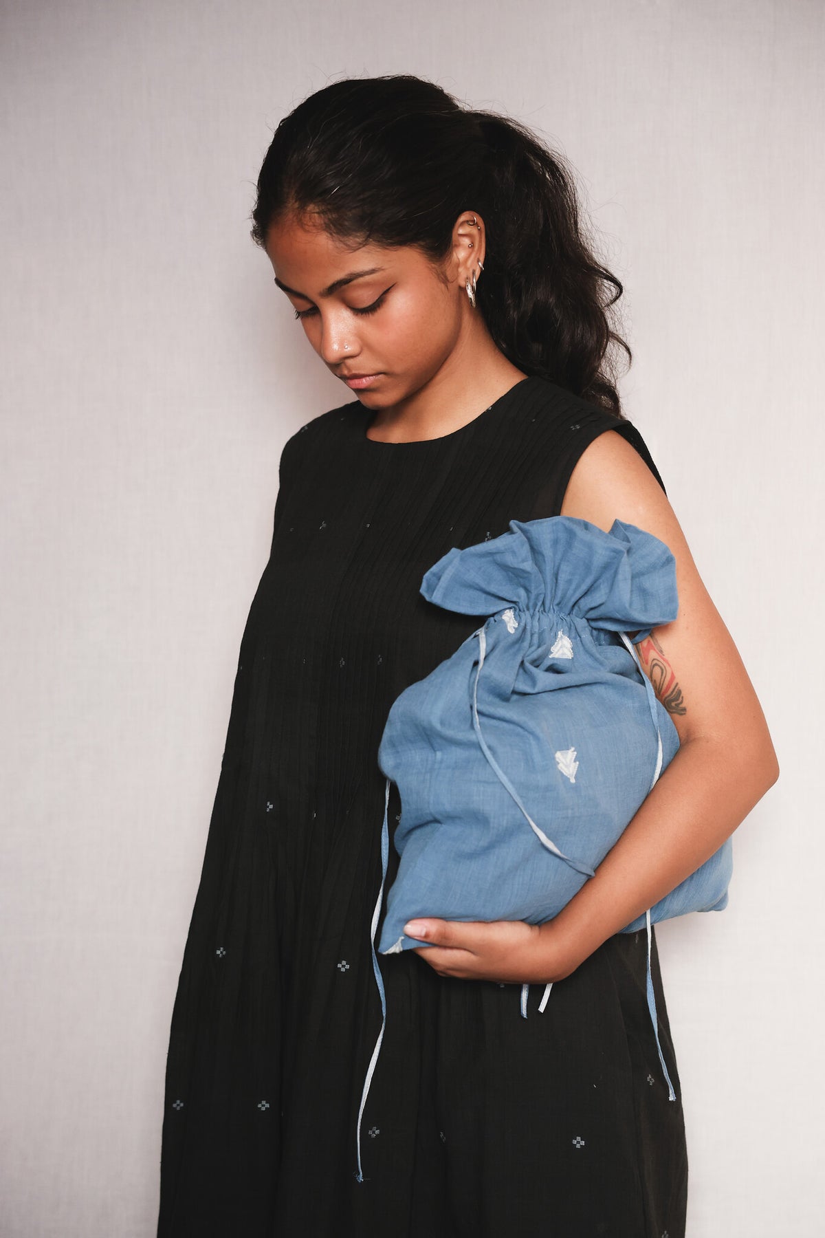 Starlit Pintucks Dress, view 7 - handwoven Jamdani by with N.