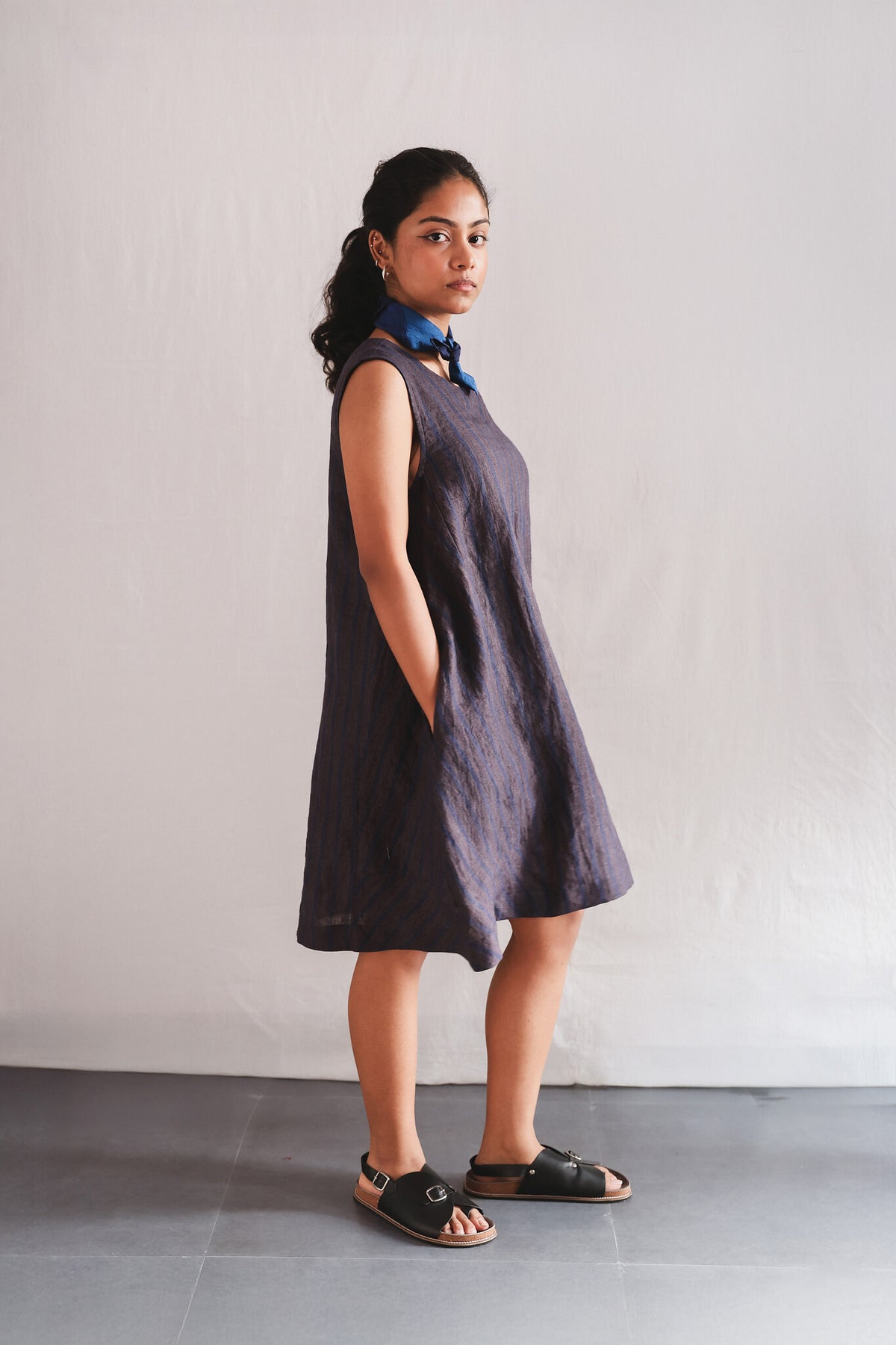 Sunbird Linen Dress, view 2 - handwoven linen by with N.