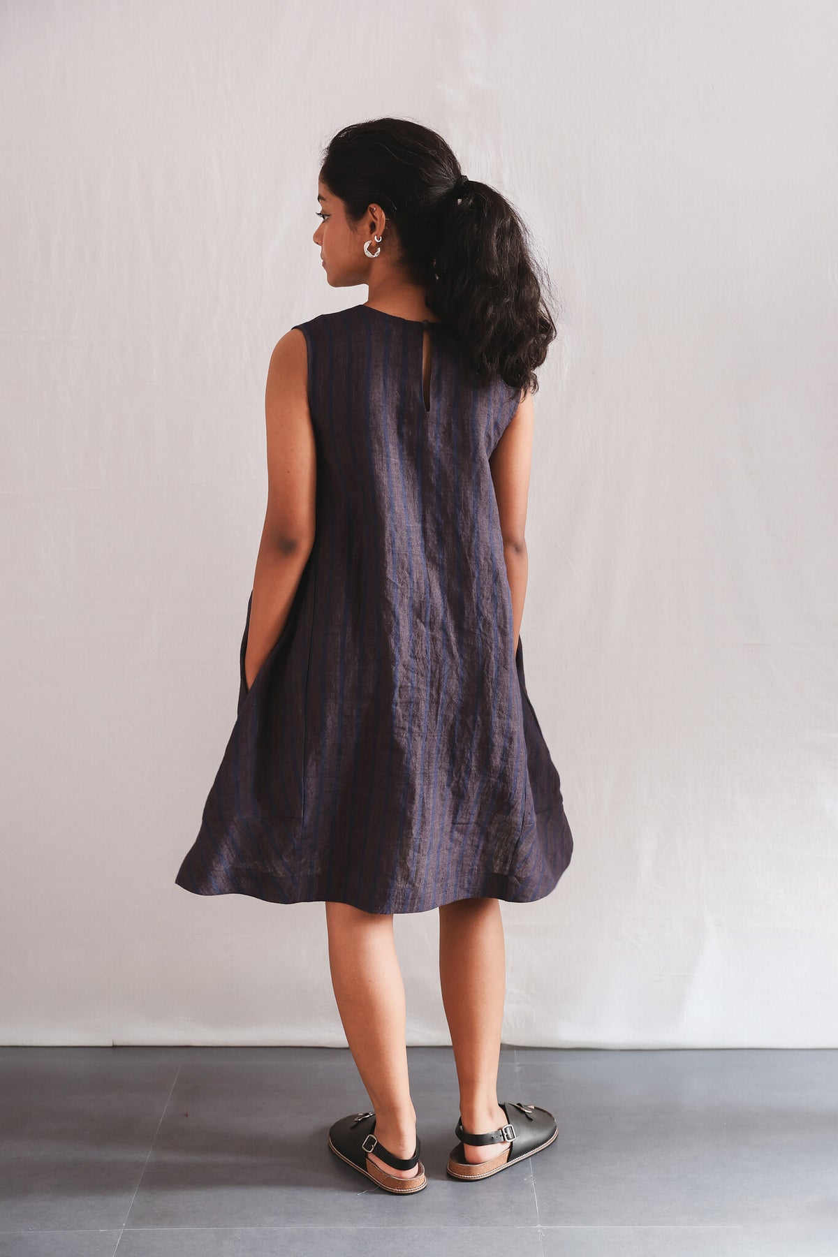 Sunbird Linen Dress, view 3 - handwoven linen by with N.