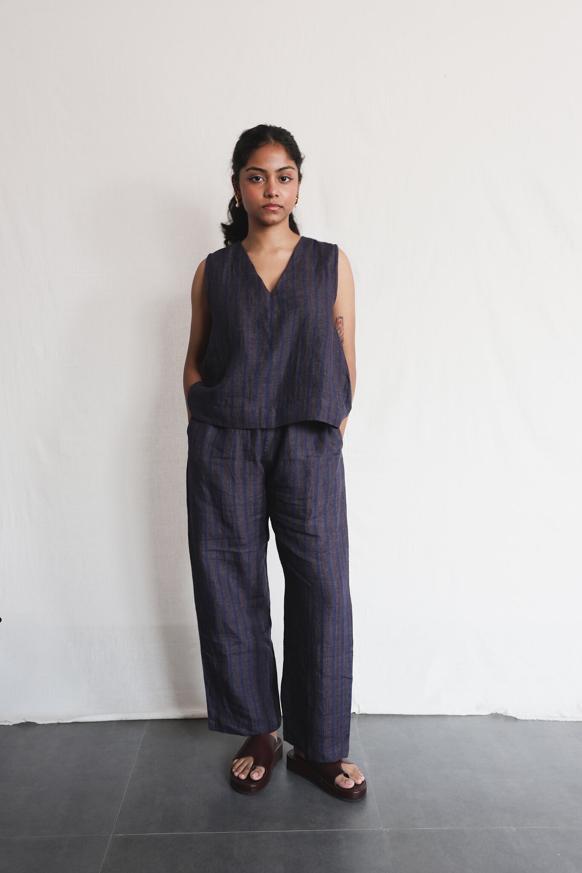 Sunbird Linen Top worn with Sunbird Linen Pants, handwoven linen co-ord | with N.