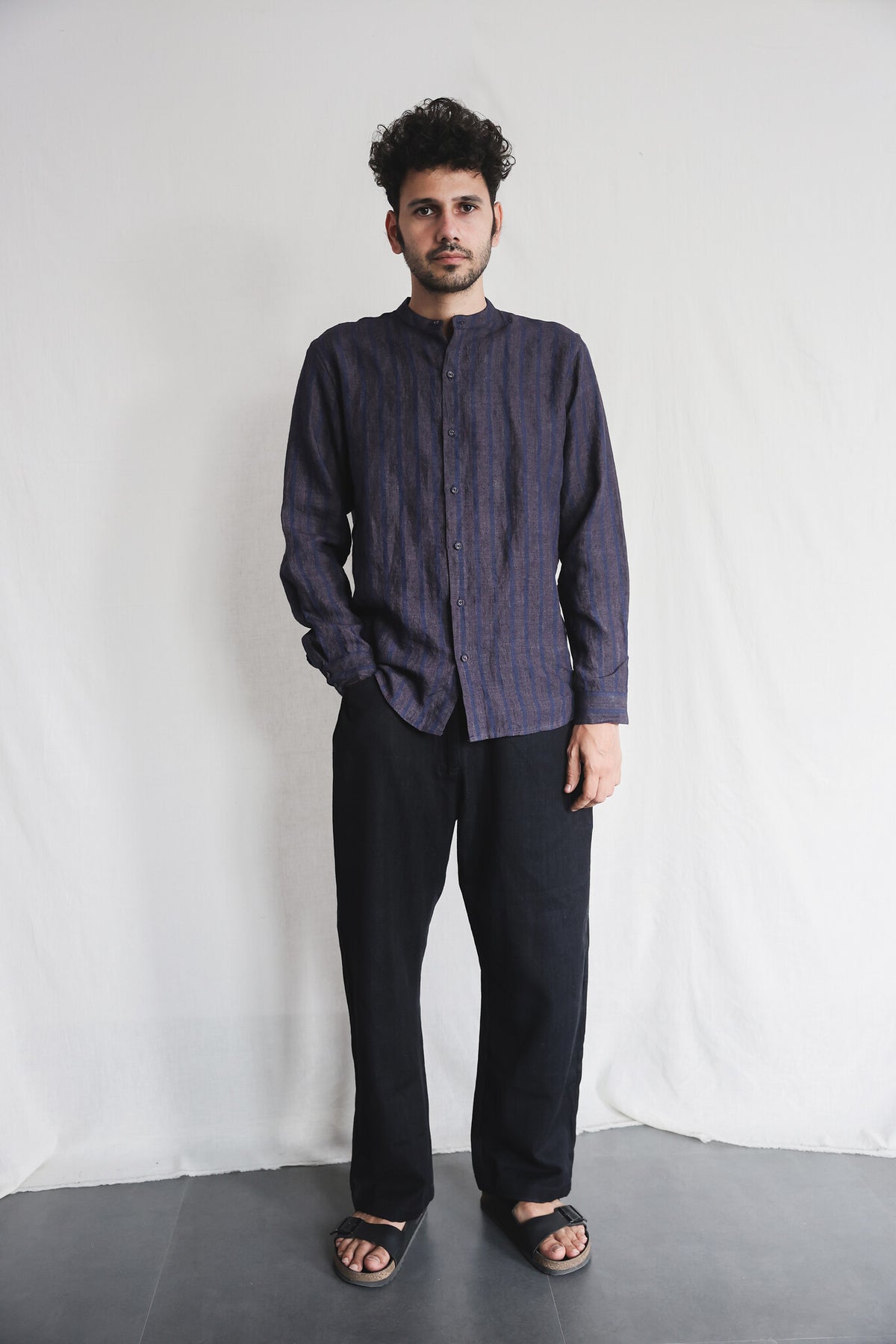 Sunbird Mens Linen Shirt, view 2 - handwoven linen by with N.