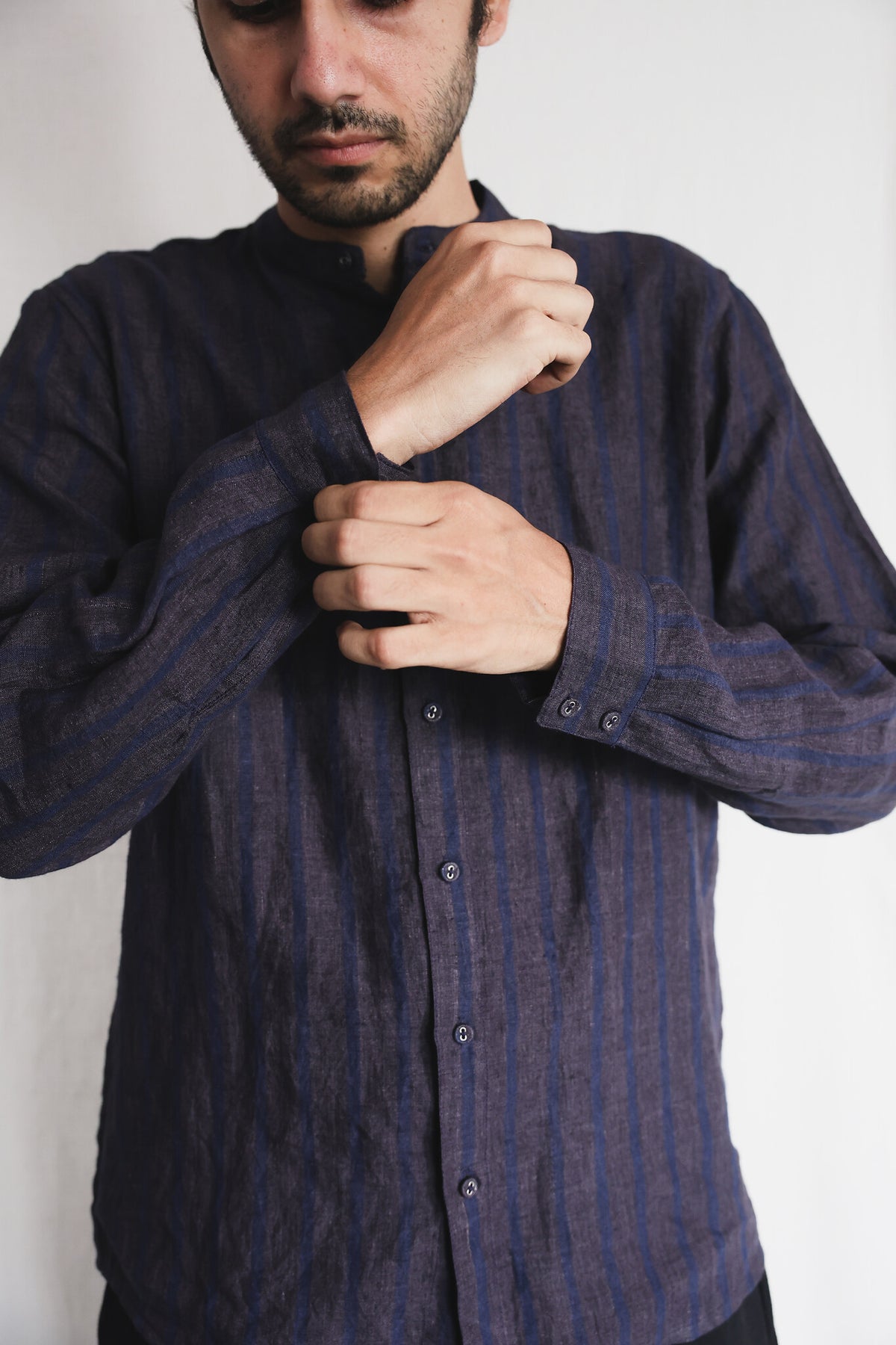 Sunbird Mens Linen Shirt, view 3 - handwoven linen by with N.