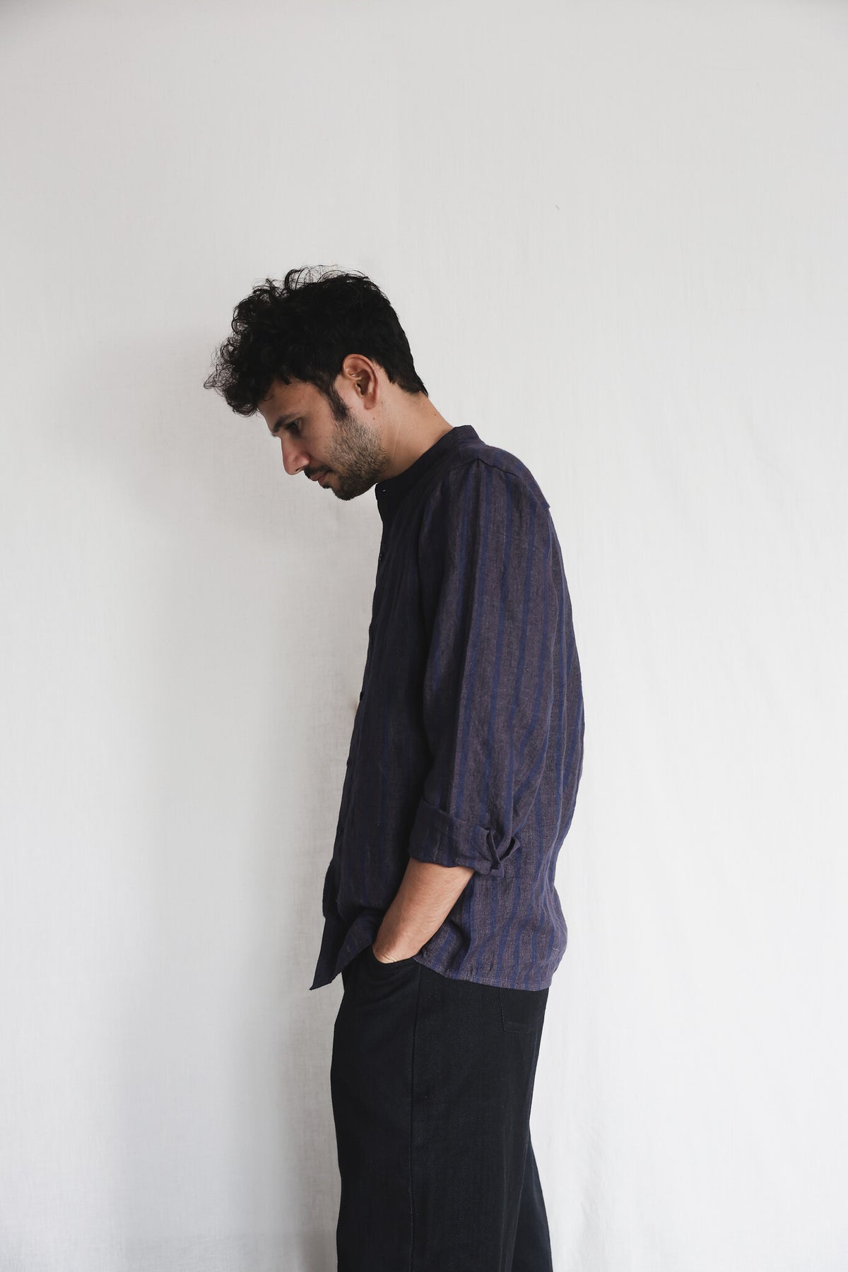 Sunbird Mens Linen Shirt, view 4 - handwoven linen by with N.