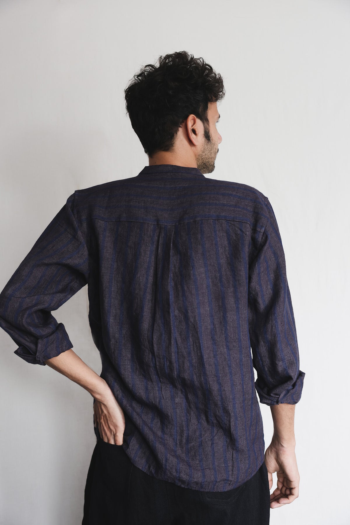 Sunbird Mens Linen Shirt, view 5 - handwoven linen by with N.