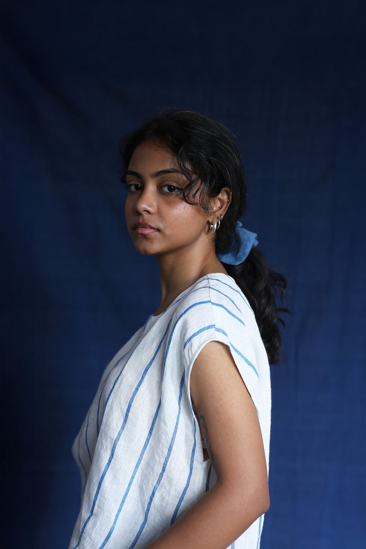 Waves Linen One-size Top, view 4 - handwoven linen by with N.