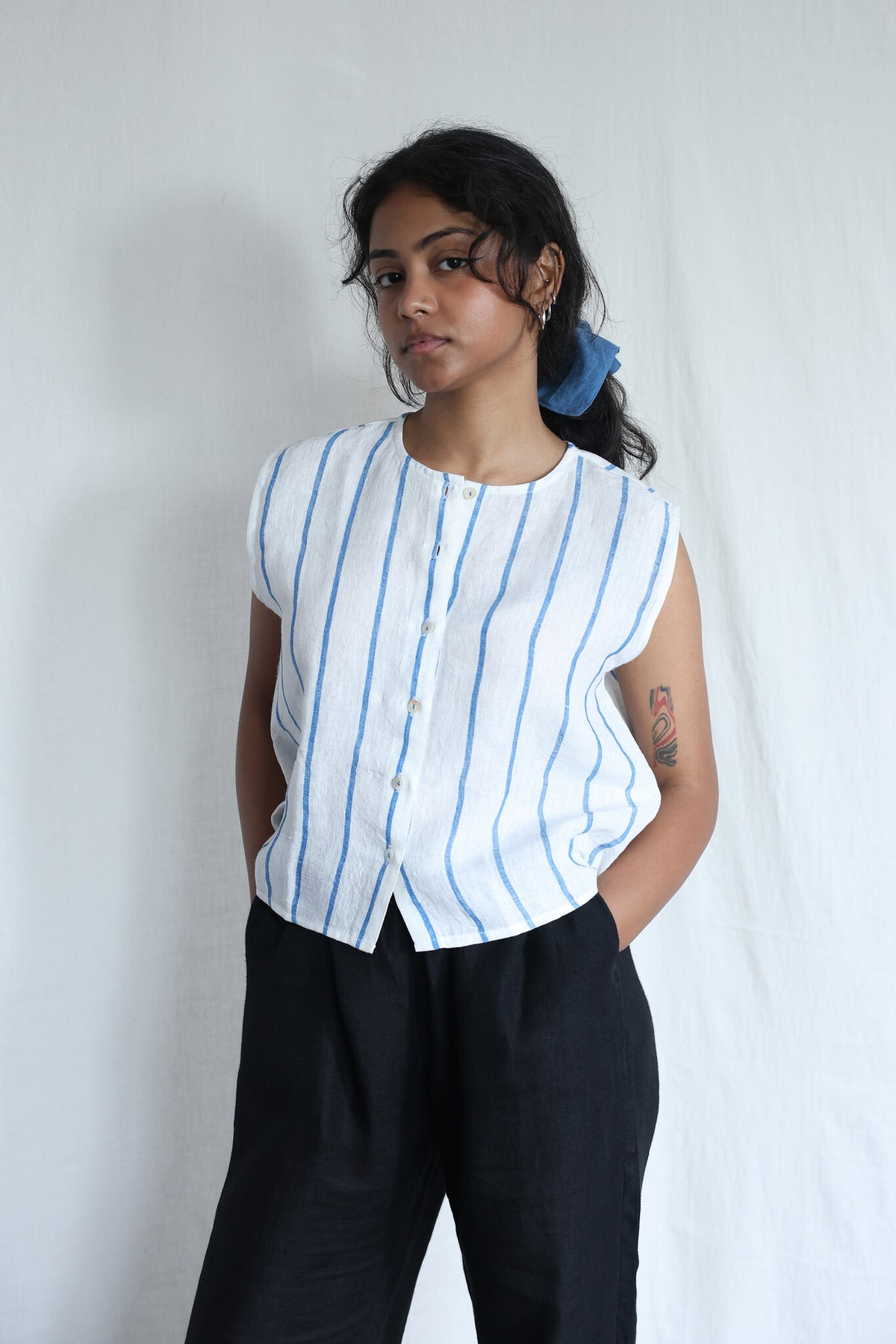 Waves Linen Vest - Handwoven Linen Top for Women | with N.