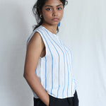 Waves Linen Vest, view 2 - handwoven linen by with N.