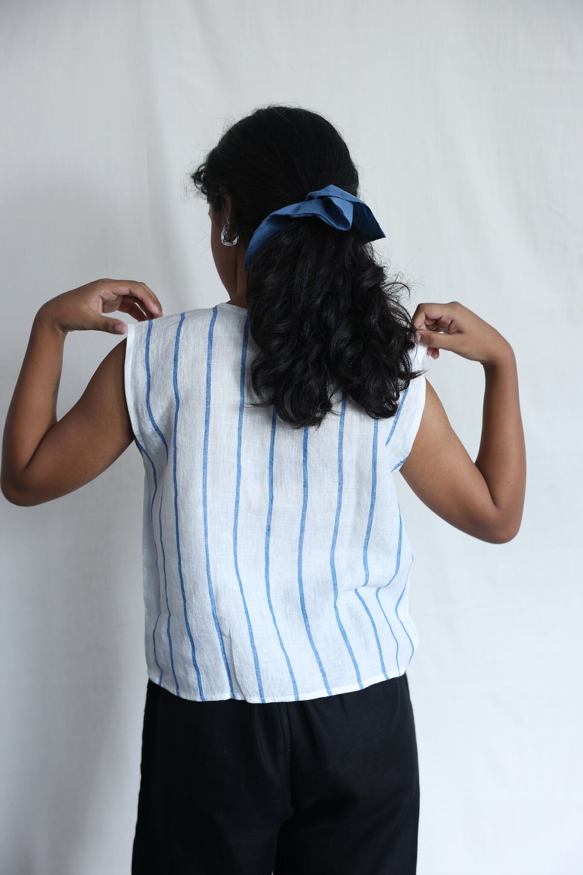 Waves Linen Vest, view 3 - handwoven linen by with N.