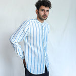 Waves Mens Linen Shirt, view 2 - handwoven linen by with N.