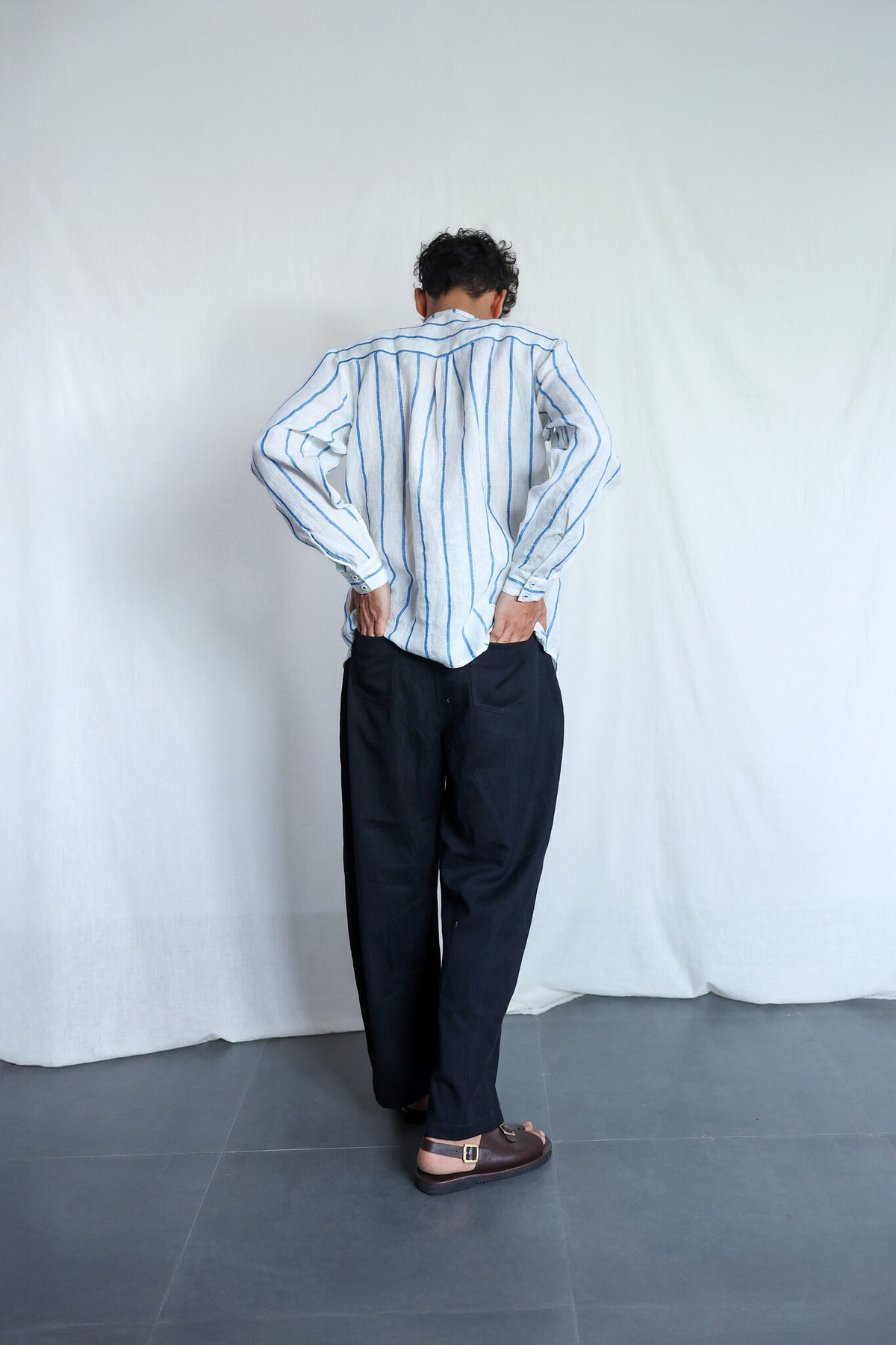 Waves Mens Linen Shirt, view 4 - handwoven linen by with N.