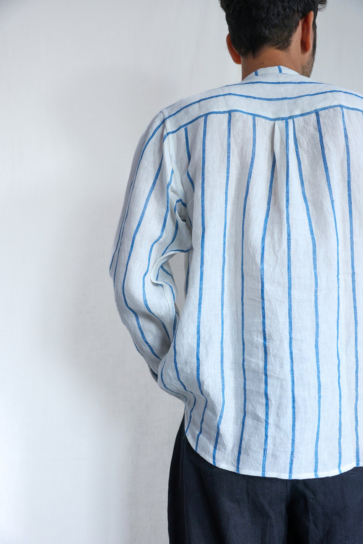 Waves Mens Linen Shirt, view 6 - handwoven linen by with N.