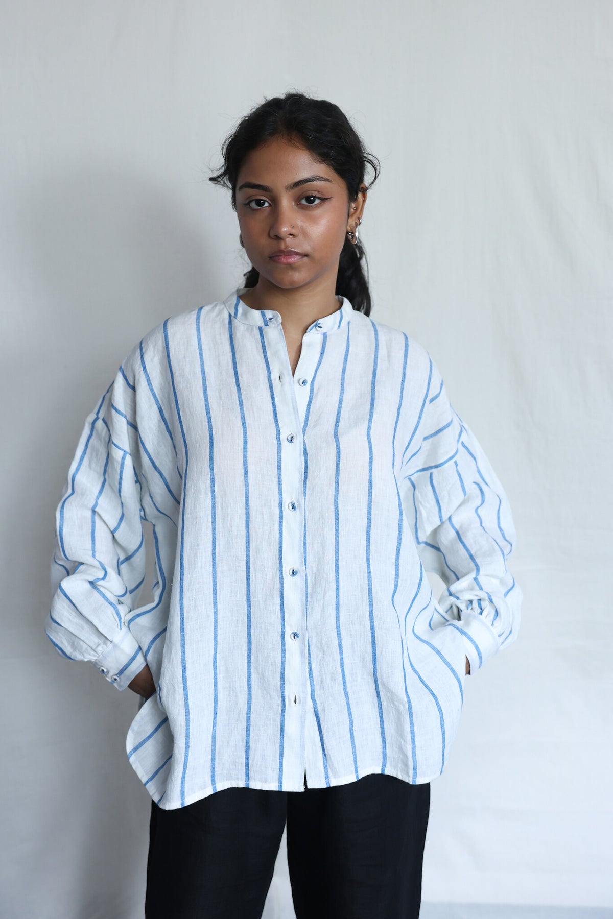 Waves Oversized Linen Shirt - Handwoven Linen Shirt for Women | with N.