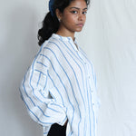 Waves Oversized Linen Shirt, view 2 - handwoven linen by with N.