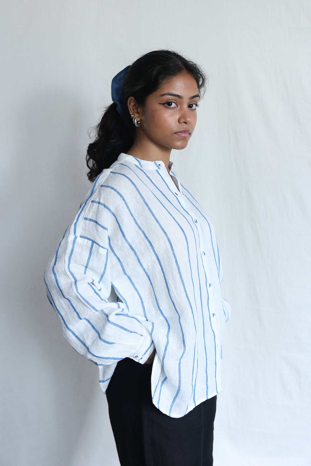 Waves Oversized Linen Shirt, view 2 - handwoven linen by with N.