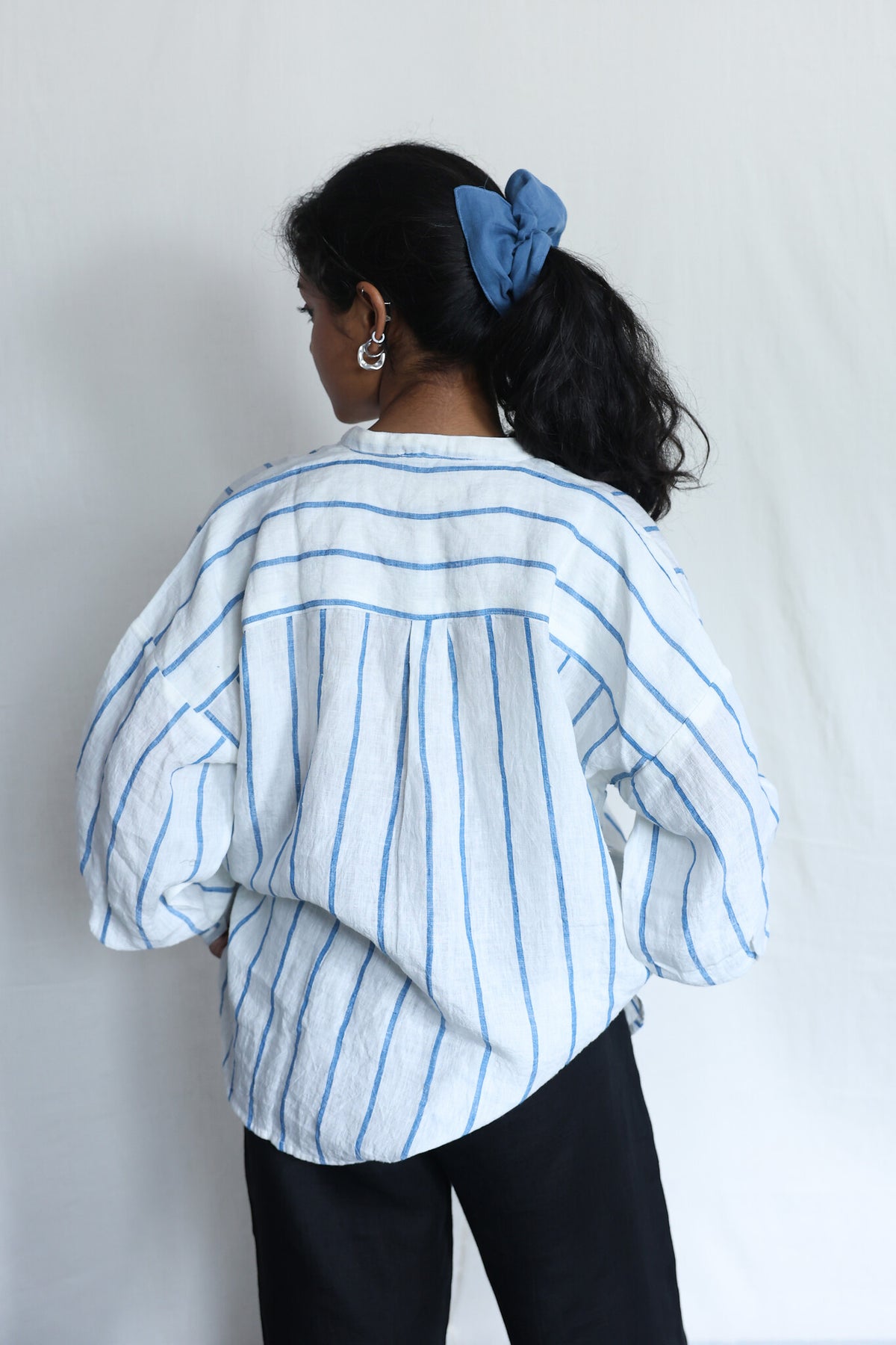 Waves Oversized Linen Shirt, view 3 - handwoven linen by with N.
