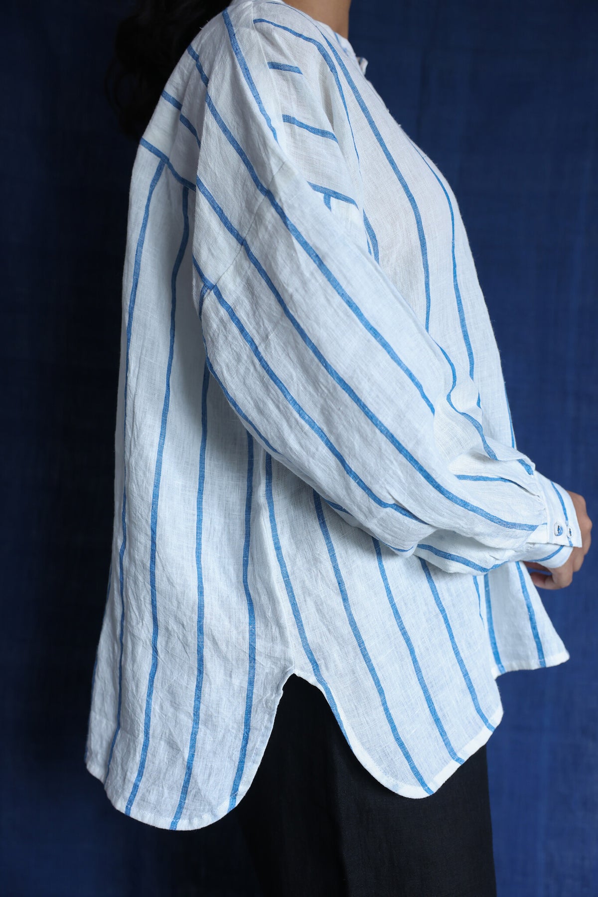 Waves Oversized Linen Shirt, view 4 - handwoven linen by with N.