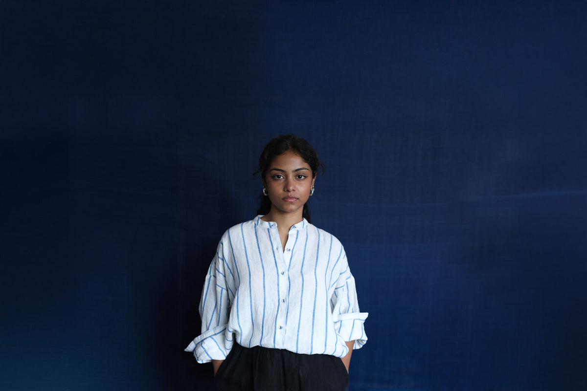 Waves Oversized Linen Shirt, view 5 - handwoven linen by with N.