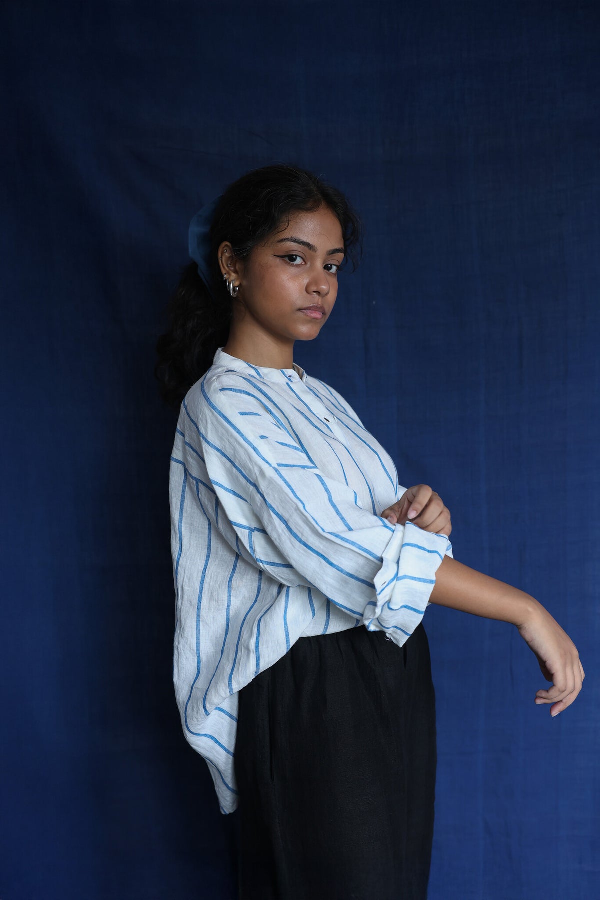 Waves Oversized Linen Shirt, view 6 - handwoven linen by with N.